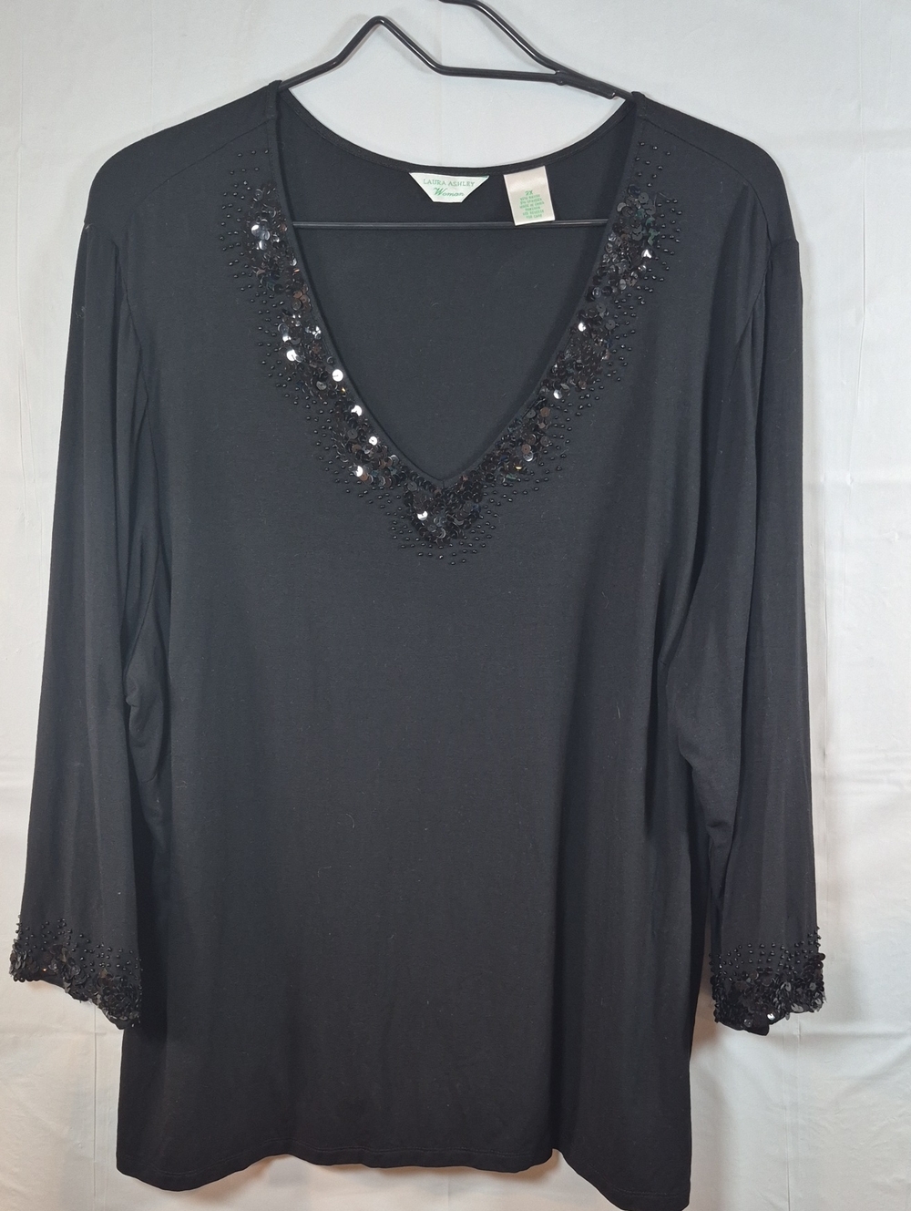 Laura Ashley Black V-Neck Embellished Long Sleeve Top